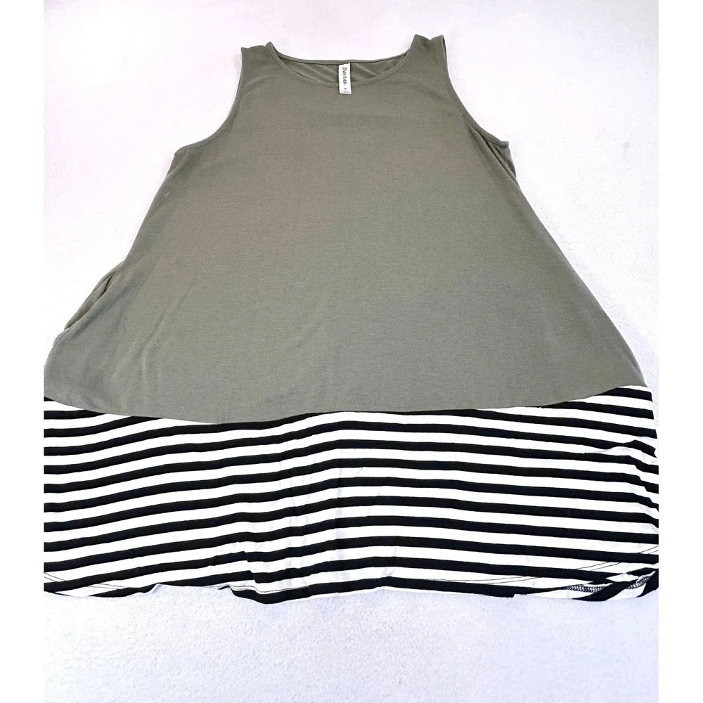 Zenana Premium Tunic Top Women Medium Olive Green Striped RT-1734PS Casual